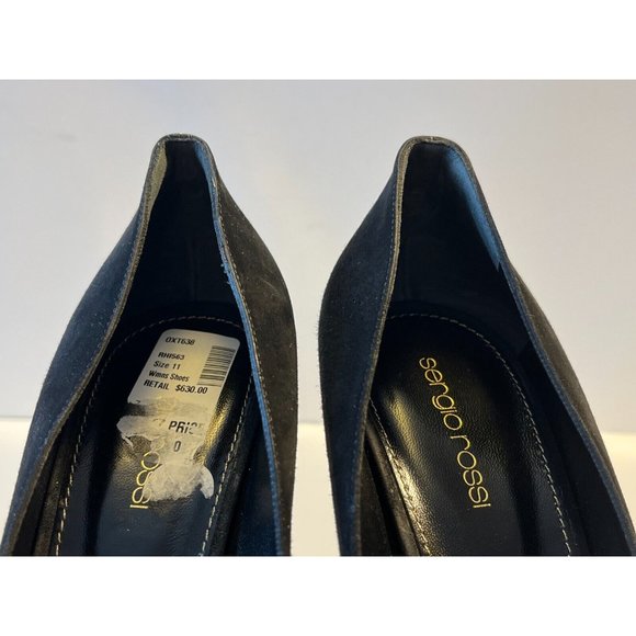 Sergio Rossi Black Suede Pumps w/ Gold Pebbled Heel, Size 11 (US) 41 (EU) New! - Picture 5 of 12